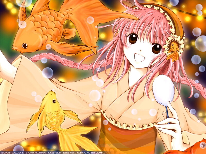Anime girl with goldfish