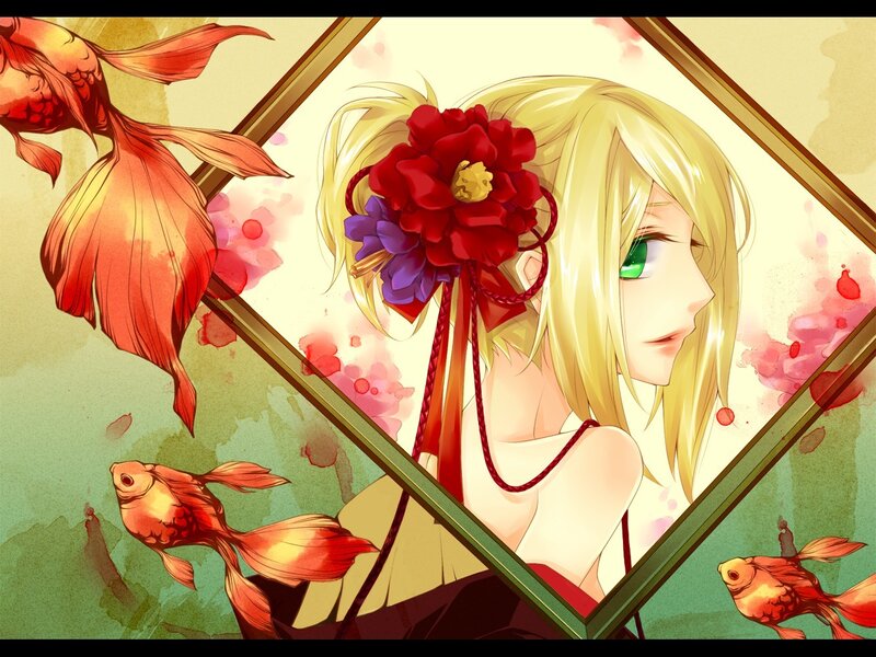 anime girl with goldfish