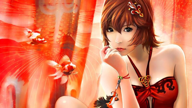 anime girl with goldfish