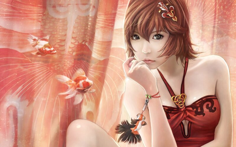 anime girl with goldfish