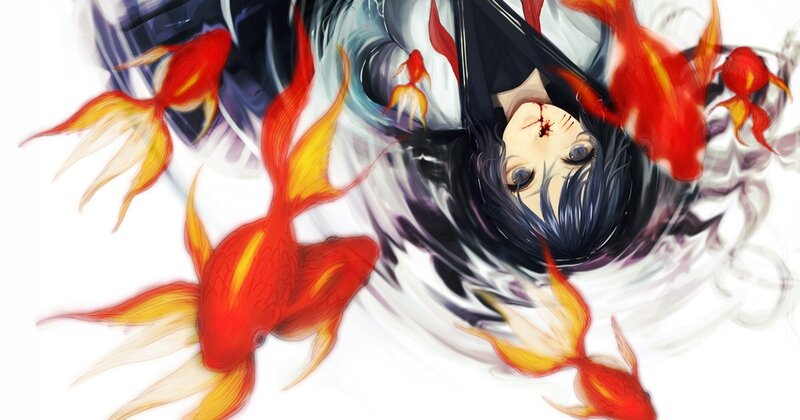 anime girl with goldfish
