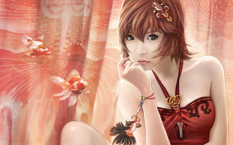 anime girl with goldfish