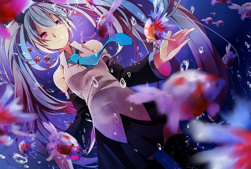 anime girl with goldfish