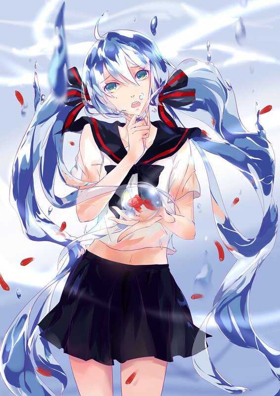 Anime Girl with Goldfish — Blue, Dramatic