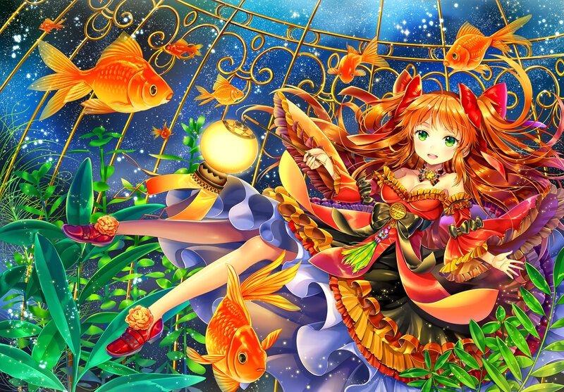 Anime Girl with Goldfish — Orange
