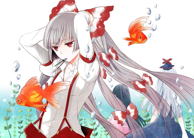 Anime Girl with Goldfish — White, Serene