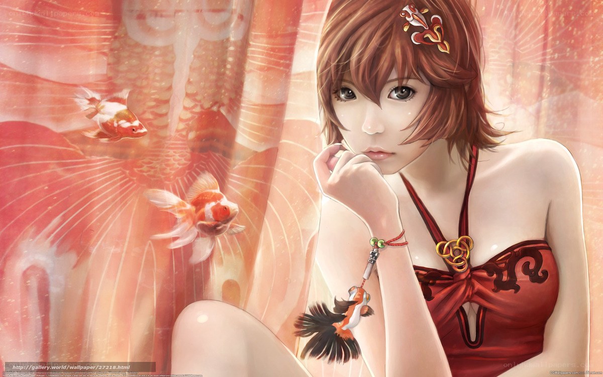 Anime girl with goldfish