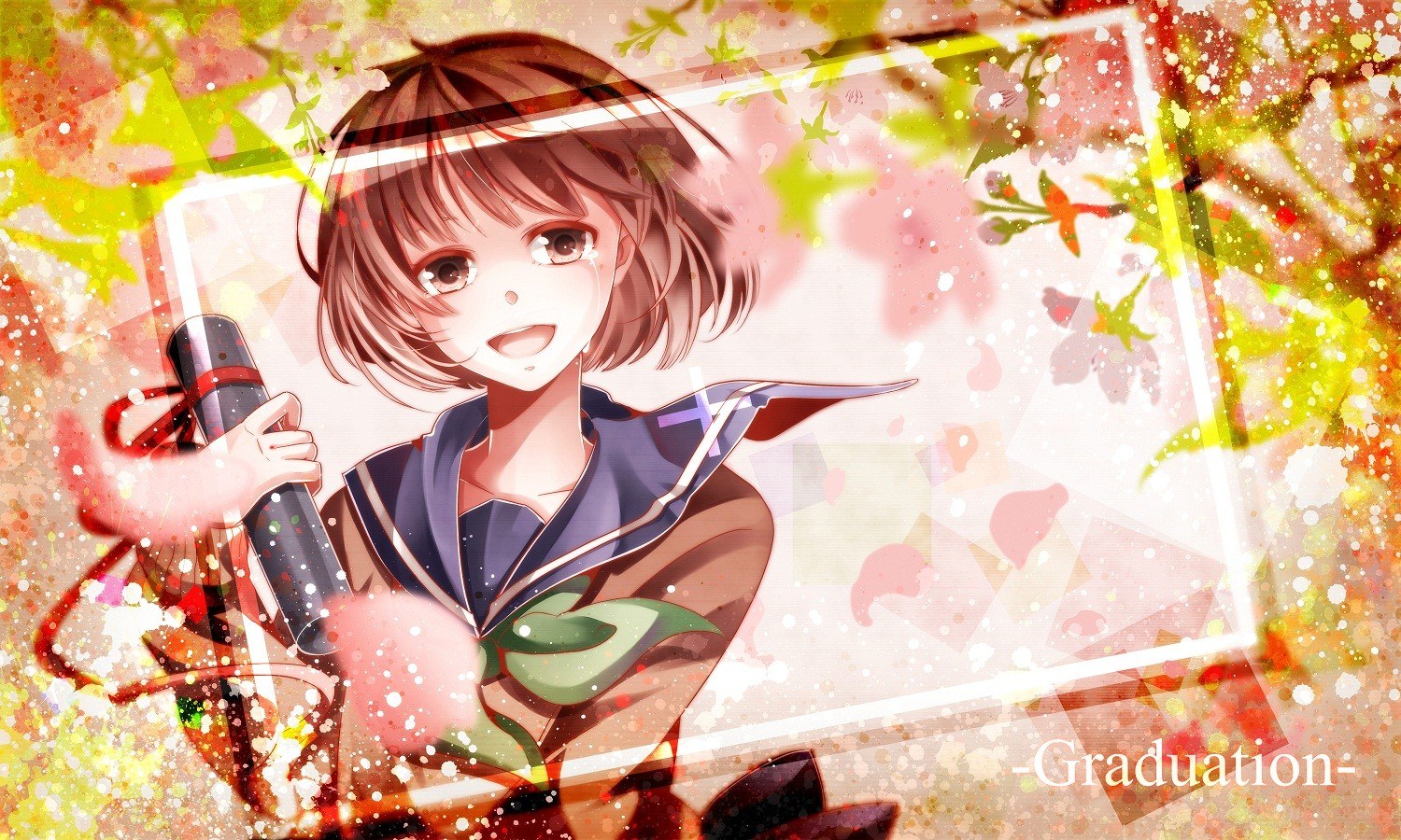 Anime girl with graduation scroll