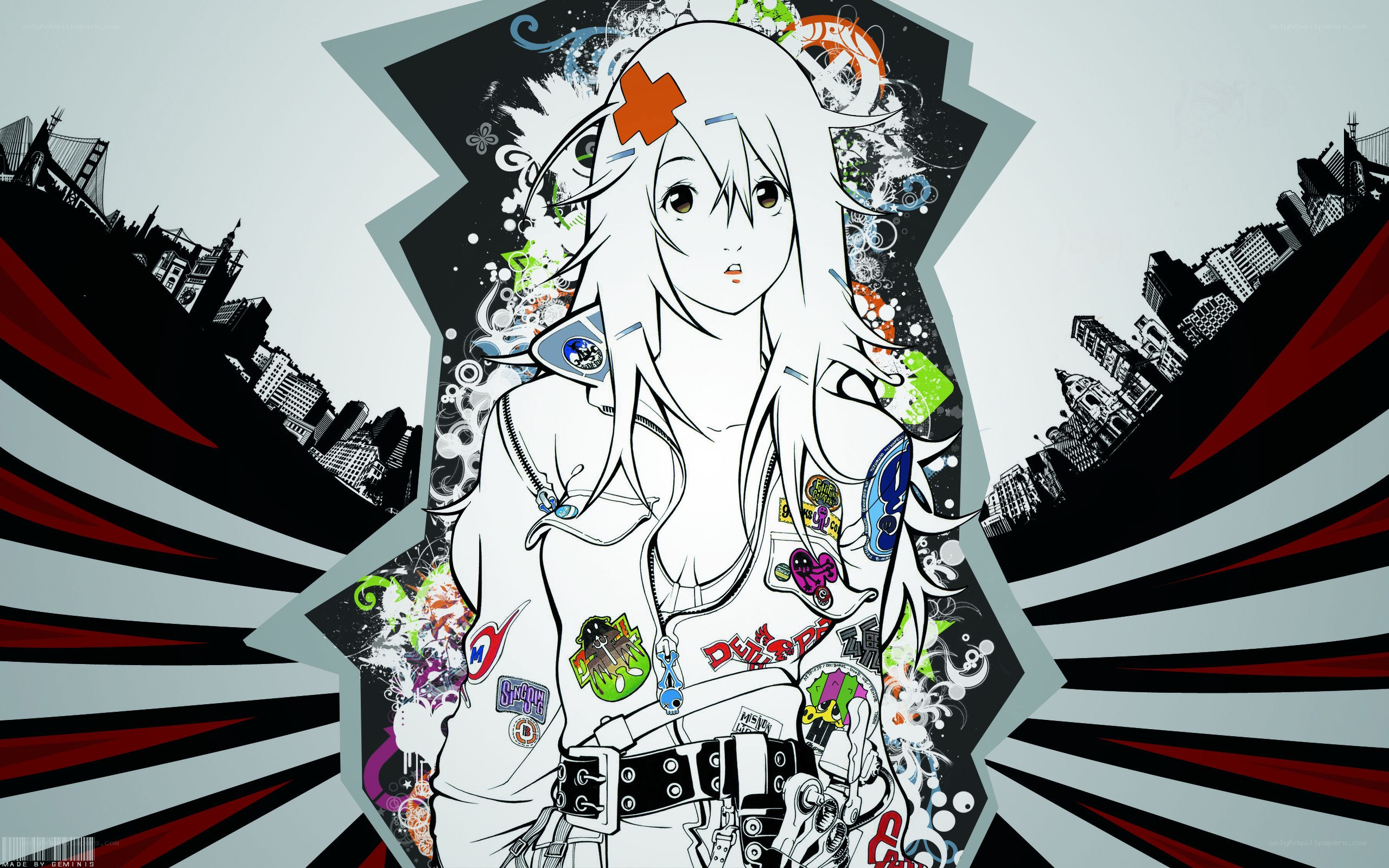 anime girl with graffiti background