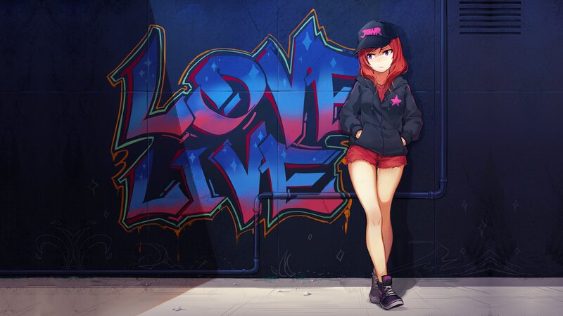 Anime Girl with Graffiti — Blue