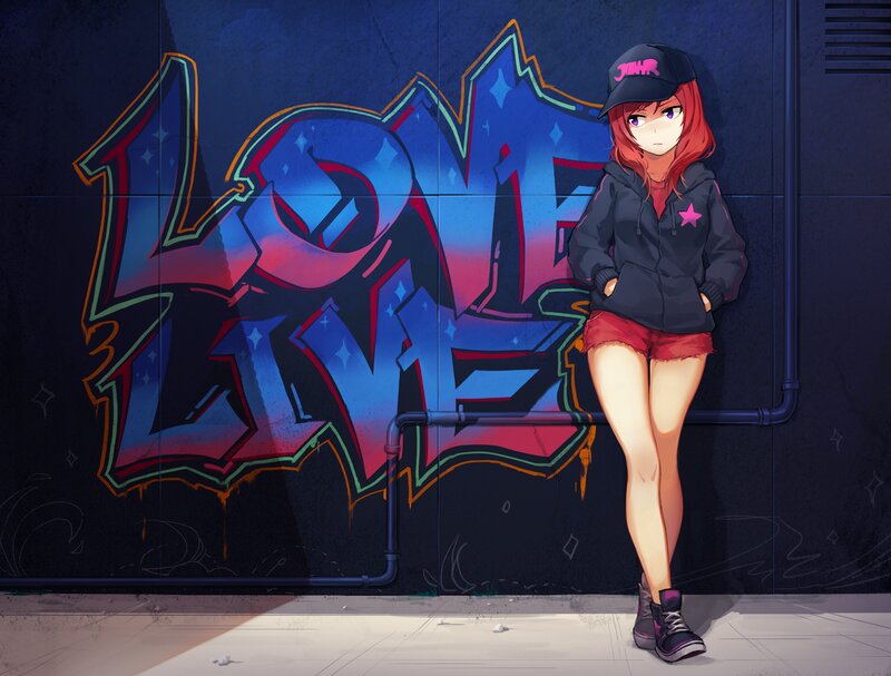 Anime Girl with Graffiti — Blue, Urban