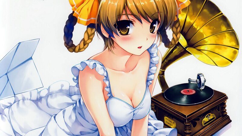 Anime girl with gramophone