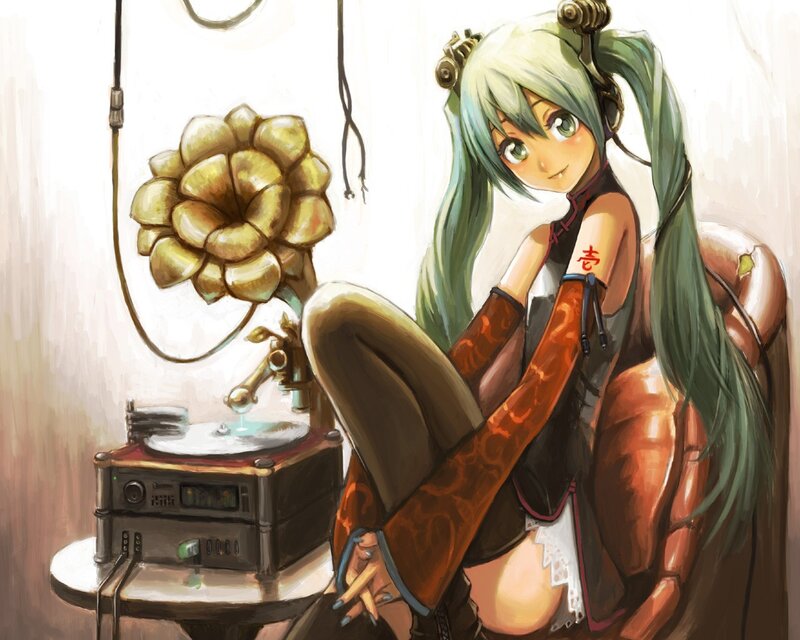 Anime girl with gramophone