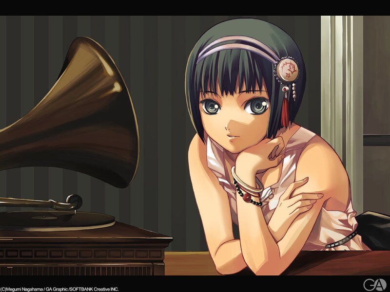 anime girl with gramophone