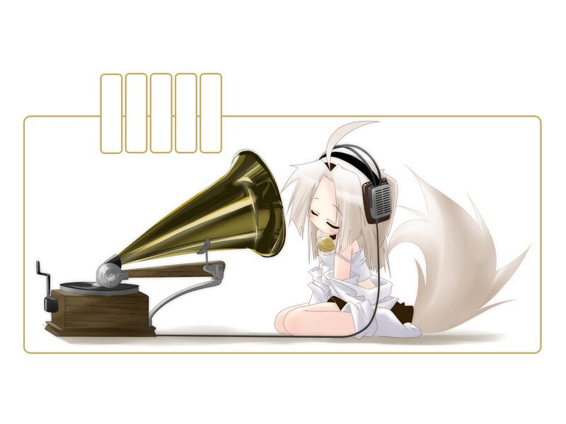anime girl with gramophone