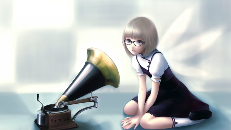 Anime girl with gramophone