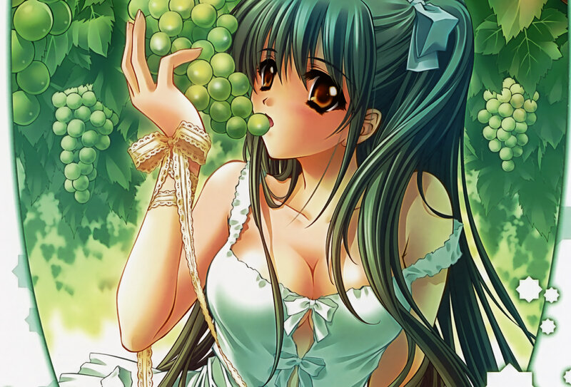 anime girl with grapes