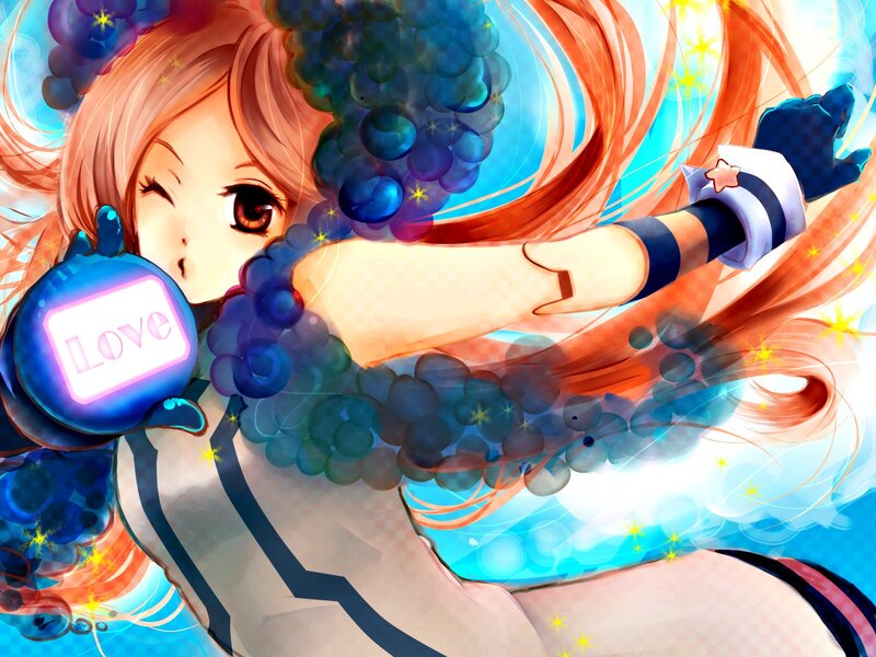 Anime Girl with Grapes — Blue, Playful