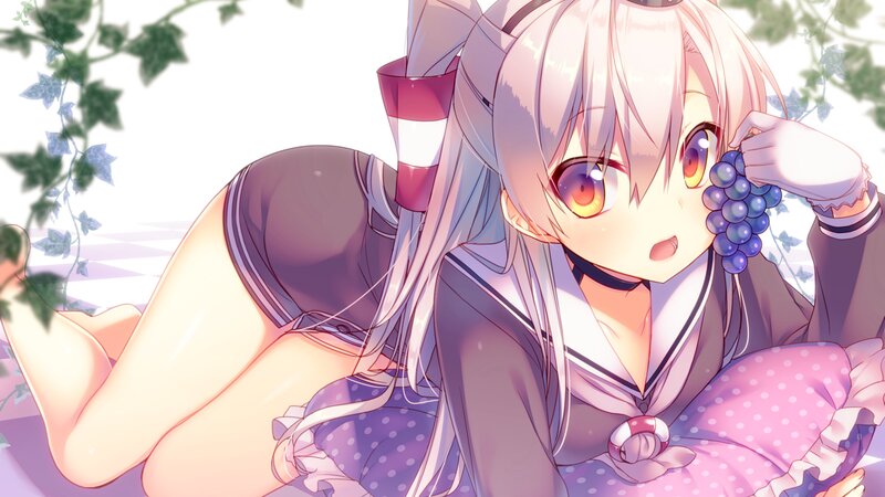 Anime Girl with Grapes — Pink, Playful