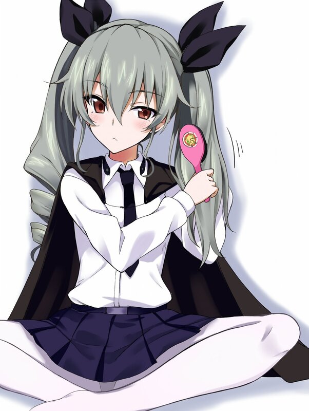 Anime Girl with Gray Hair — Calm, School Uniform