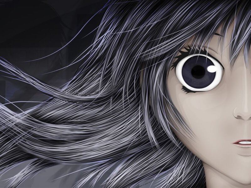 Anime Girl with Gray Hair — Dramatic, Manga