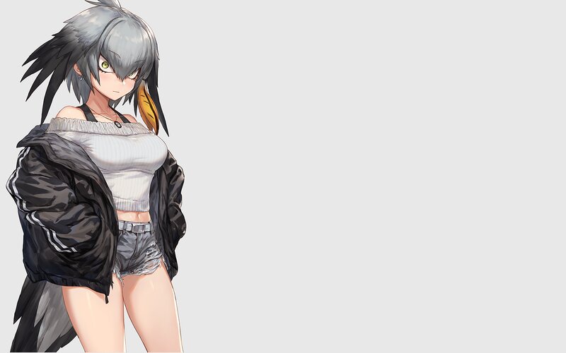 Anime Girl with Gray Hair — Neutral, Digital Art, Jacket