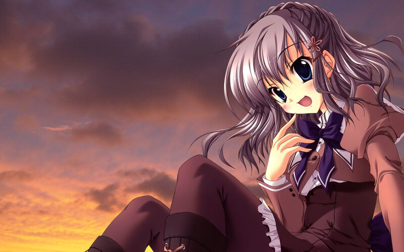 Anime Girl with Gray Hair — Purple