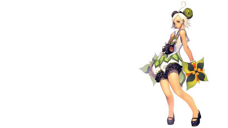 Anime Girl with Green Accessories — White