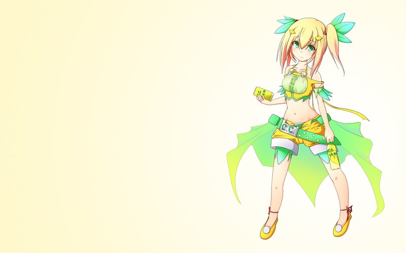 anime girl with green and yellow outfit