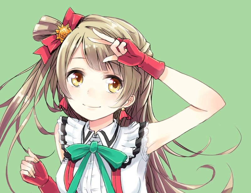 Anime Girl with Green Bow — Cheerful