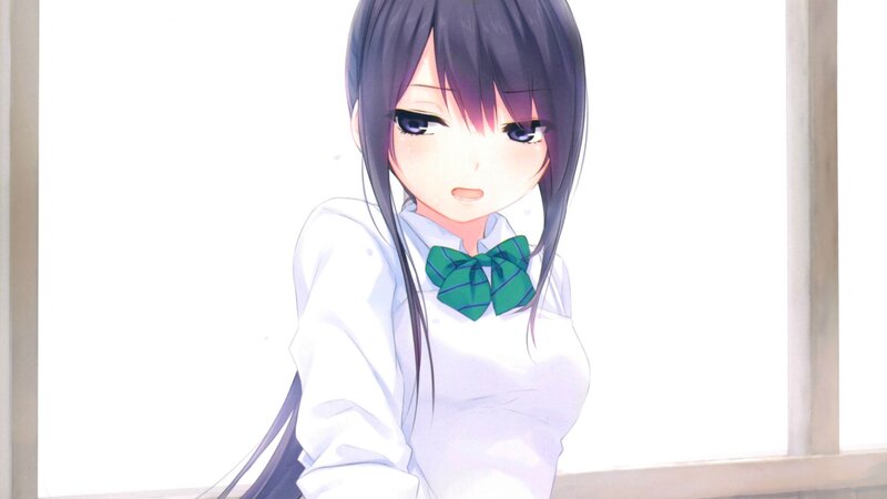 Anime Girl with Green Bow — White