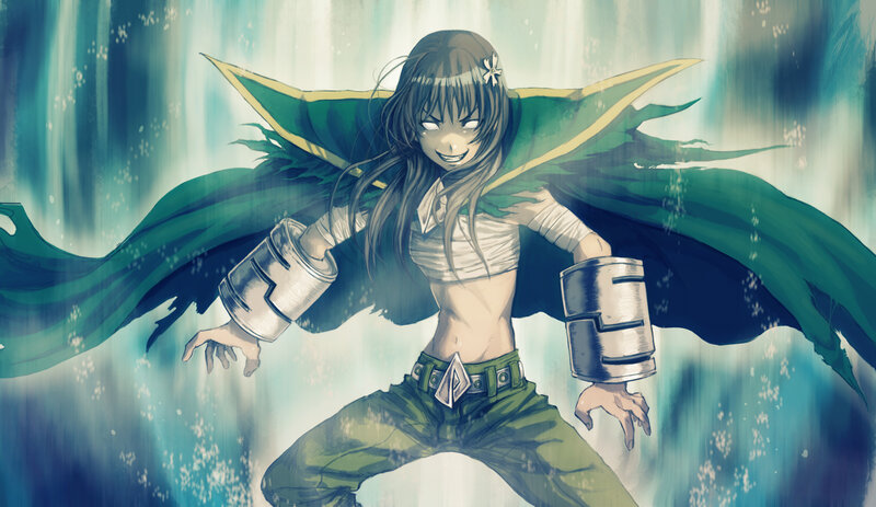 Anime Girl with Green Cloak — Dramatic