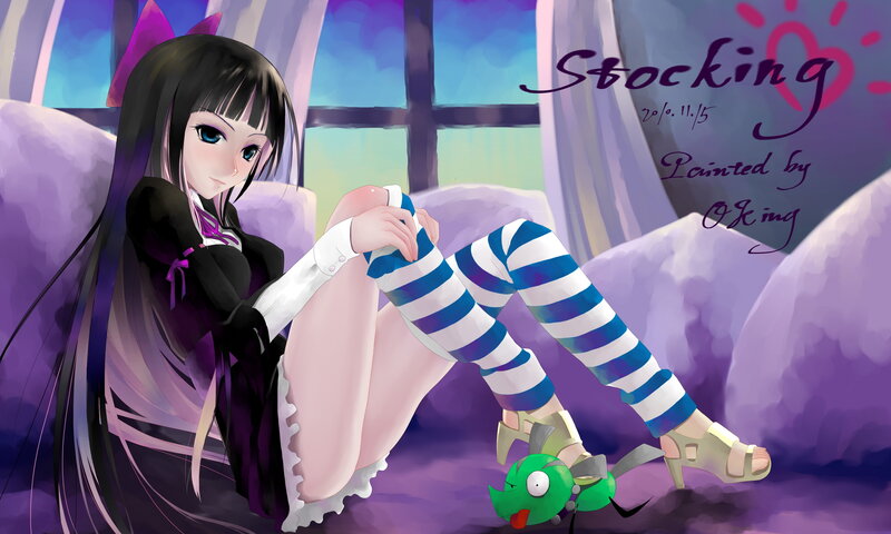 Anime Girl with Green Creature — Purple