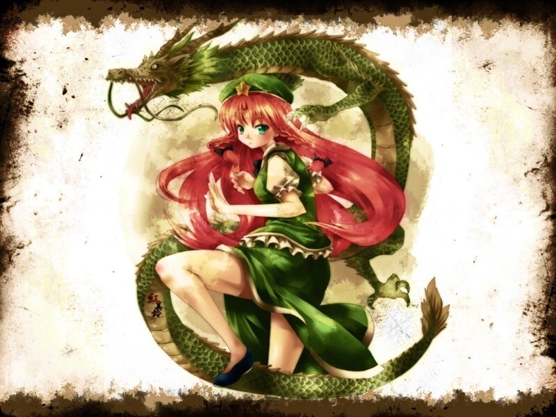 Anime girl with green dragon