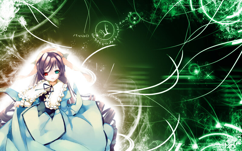 anime girl with green eyes