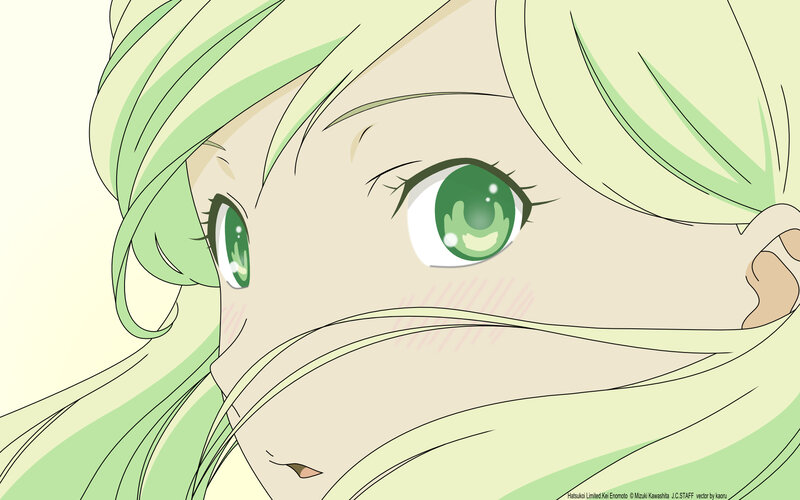 anime girl with green eyes