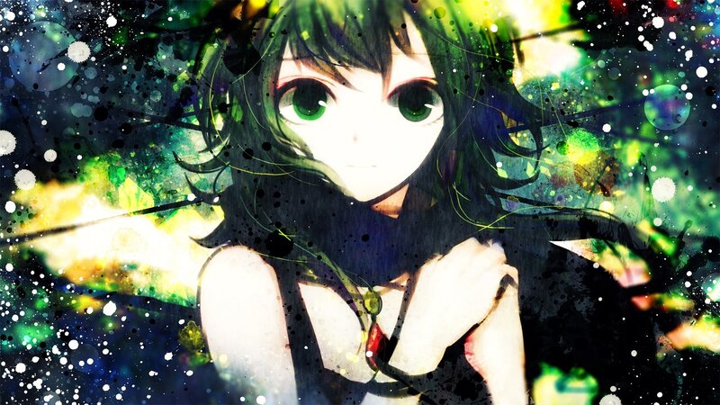 anime girl with green eyes