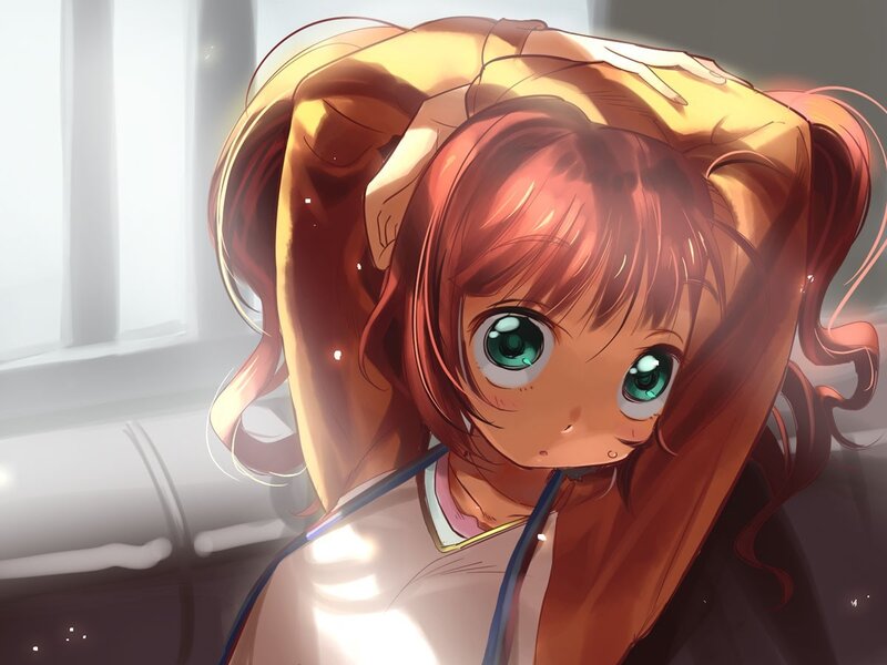 anime girl with green eyes