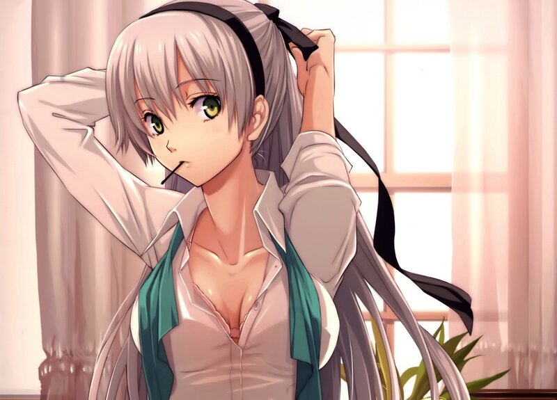 anime girl with green eyes