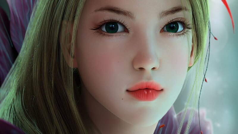 anime girl with green eyes