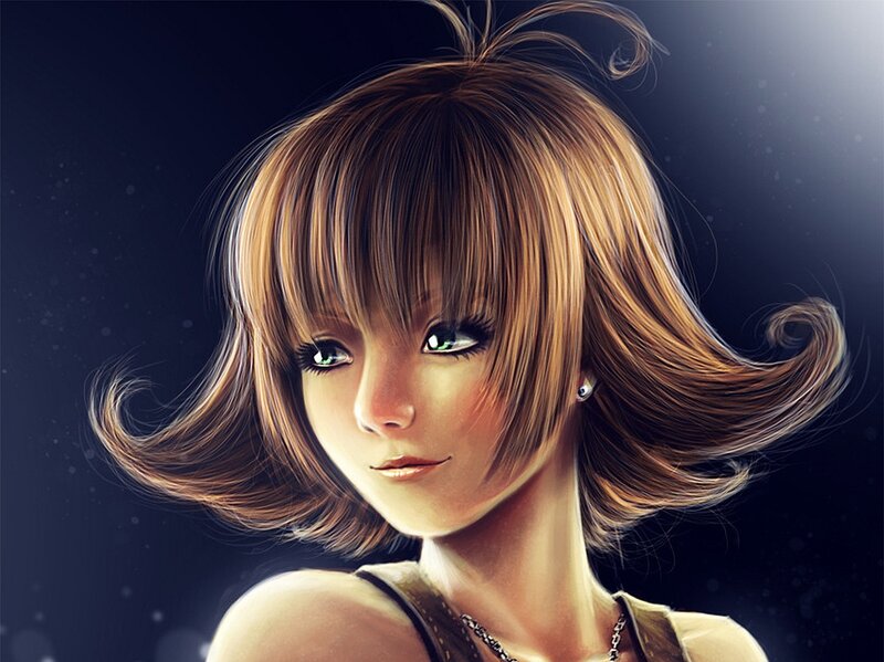 anime girl with green eyes