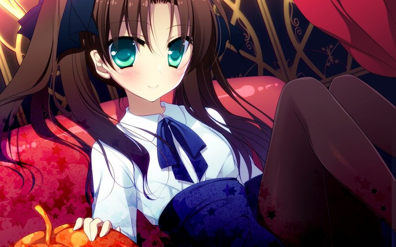 anime girl with green eyes