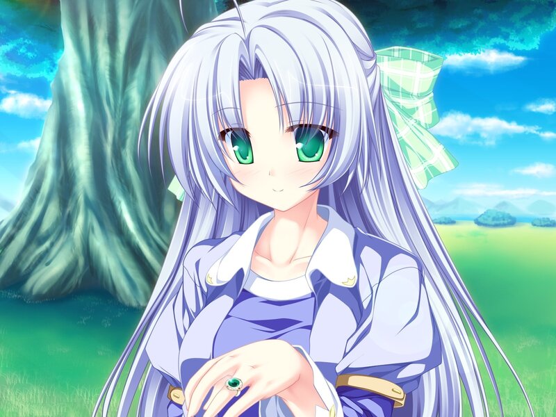 anime girl with green eyes