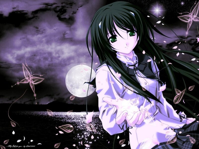 anime girl with green eyes