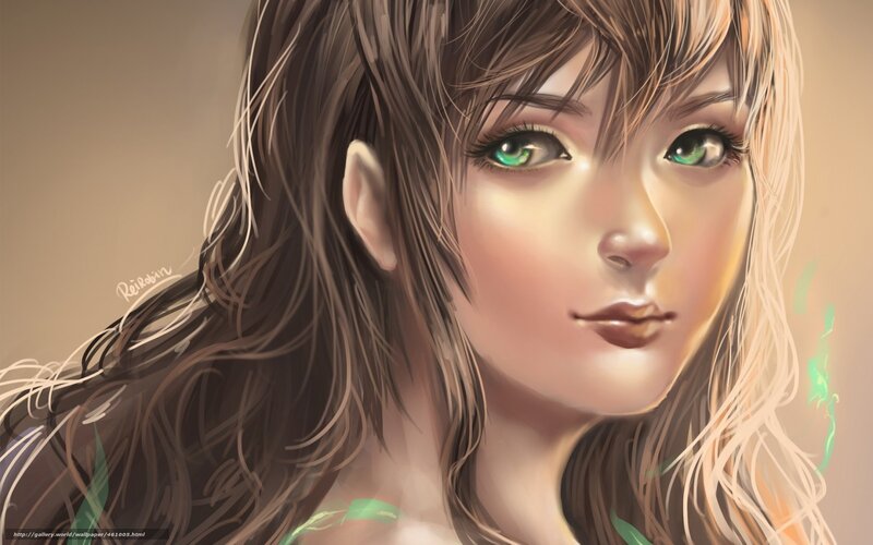 anime girl with green eyes