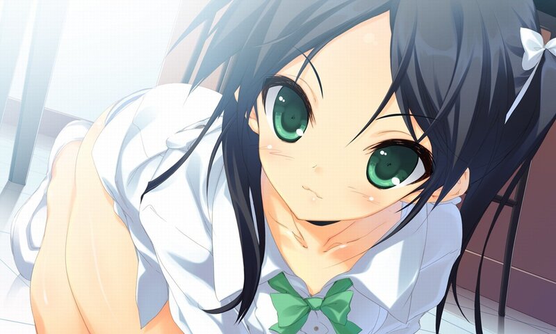 anime girl with green eyes