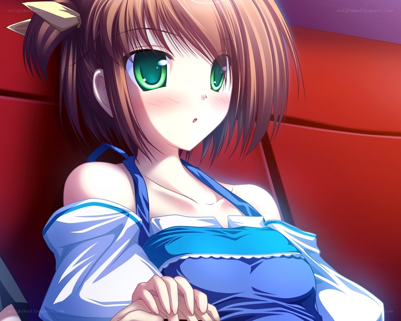 anime girl with green eyes