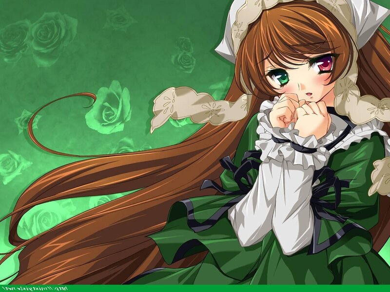 anime girl with green eyes