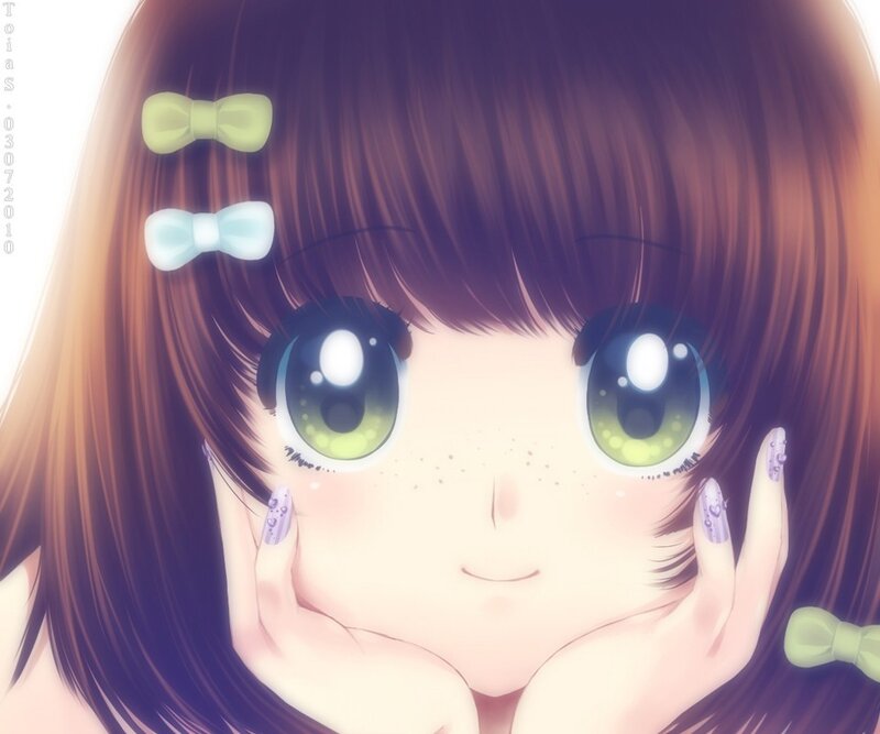 anime girl with green eyes