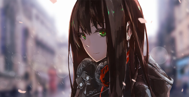 Anime Girl with Green Eyes — Black, Calm, Digital Art